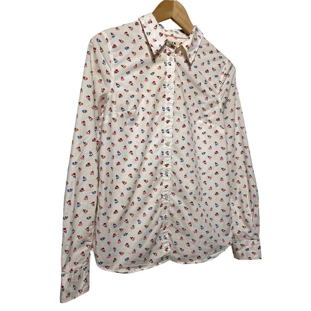 Boden Floralโ Sprig Button Down Shirt White Cotton Long Sleeve US 2R